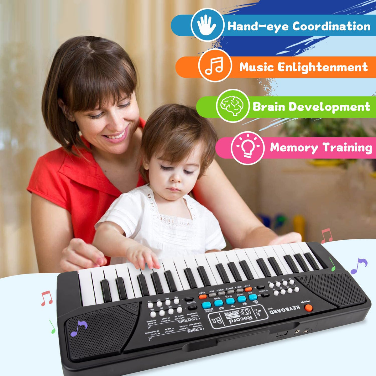 M SANMERSEN Kids Piano Keyboard - 37 Keys, Portable Beginner Keyboard with Microphone (Ages 3-6)