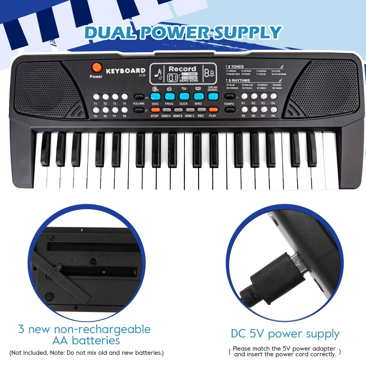 M SANMERSEN Kids Piano Keyboard - 37 Keys, Portable Beginner Keyboard with Microphone (Ages 3-6)