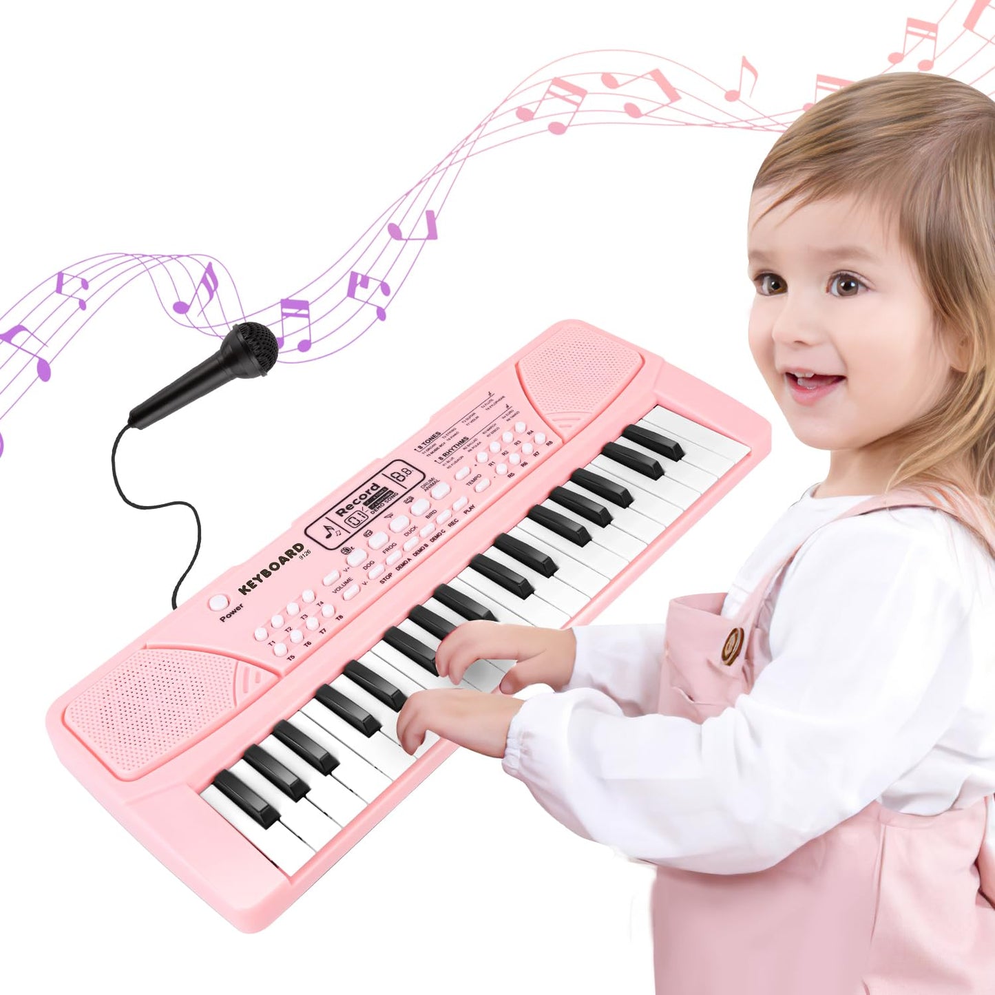 M SANMERSEN Kids Piano Keyboard 37 Keys with Microphone – Portable Beginner Keyboard for 3–6 Year Olds (Pink)