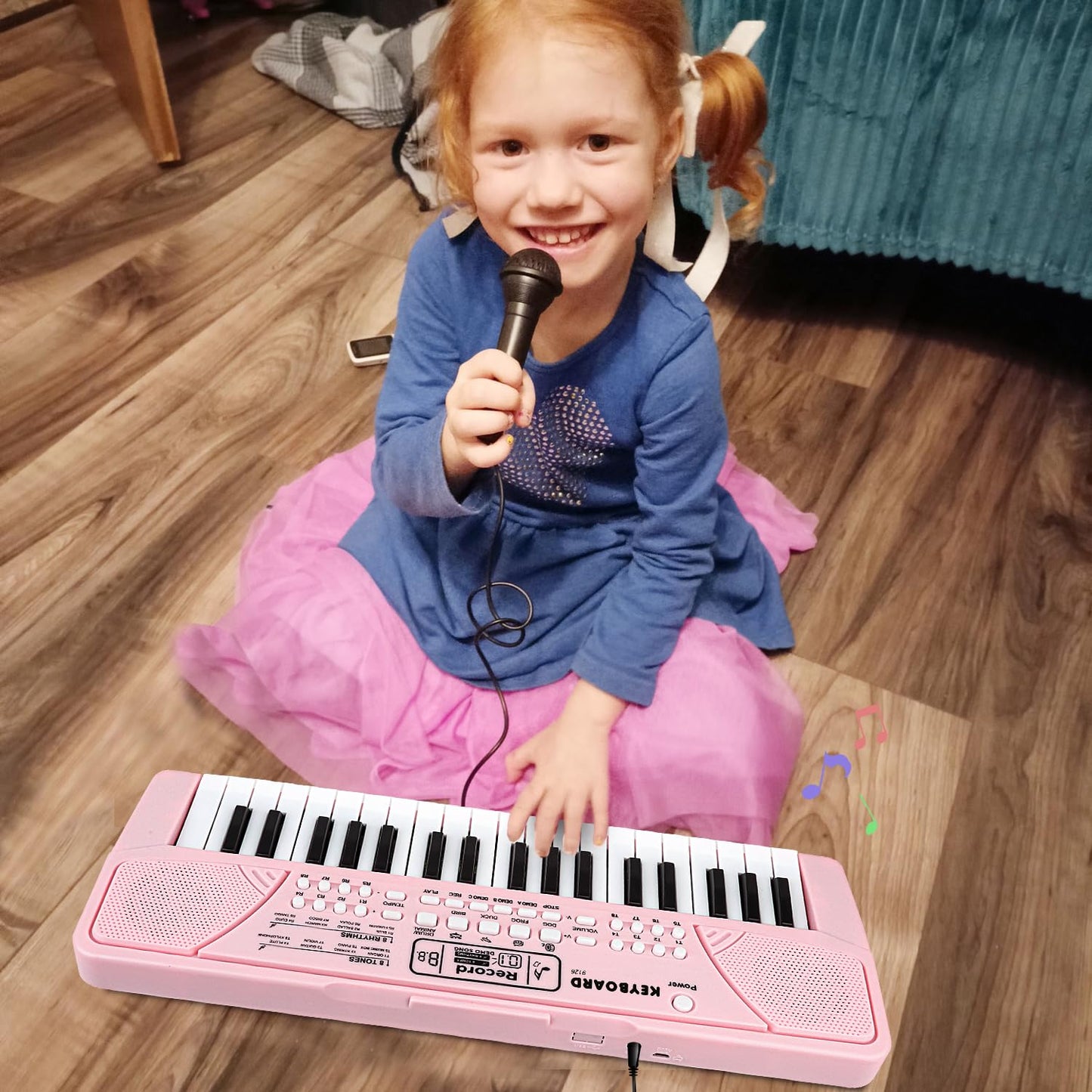 M SANMERSEN Kids Piano Keyboard 37 Keys with Microphone – Portable Beginner Keyboard for 3–6 Year Olds (Pink)