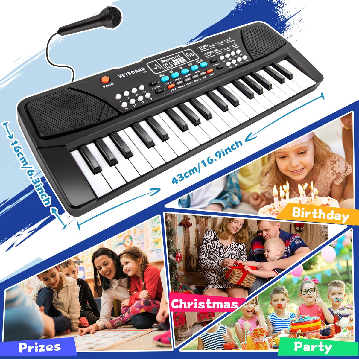 M SANMERSEN Kids Piano Keyboard - 37 Keys, Portable Beginner Keyboard with Microphone (Ages 3-6)