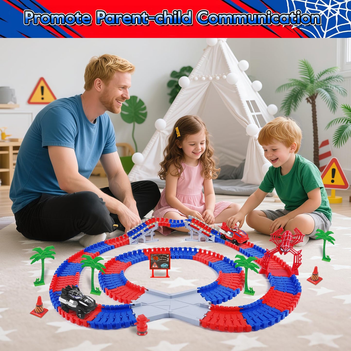 M SANMERSEN Spider Race Track – 212-Piece Set for Kids Aged 4-8