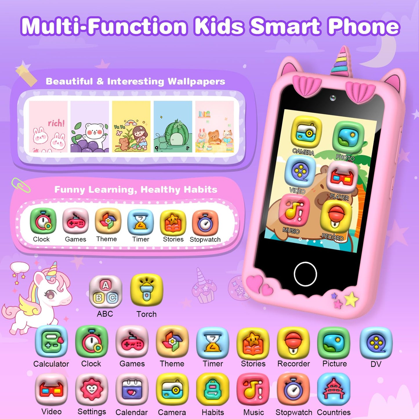 M SANMERSEN Kids Smart Phone for 3-6 Year Olds – 2.8-inch Touchscreen, Dual Camera, 32GB, 28 Learning Games