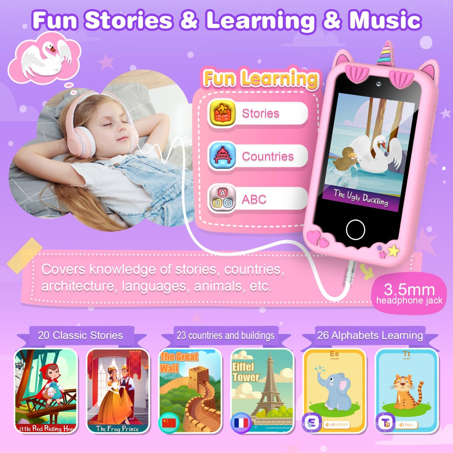 M SANMERSEN Kids Smart Phone for 3-6 Year Olds – 2.8-inch Touchscreen, Dual Camera, 32GB, 28 Learning Games