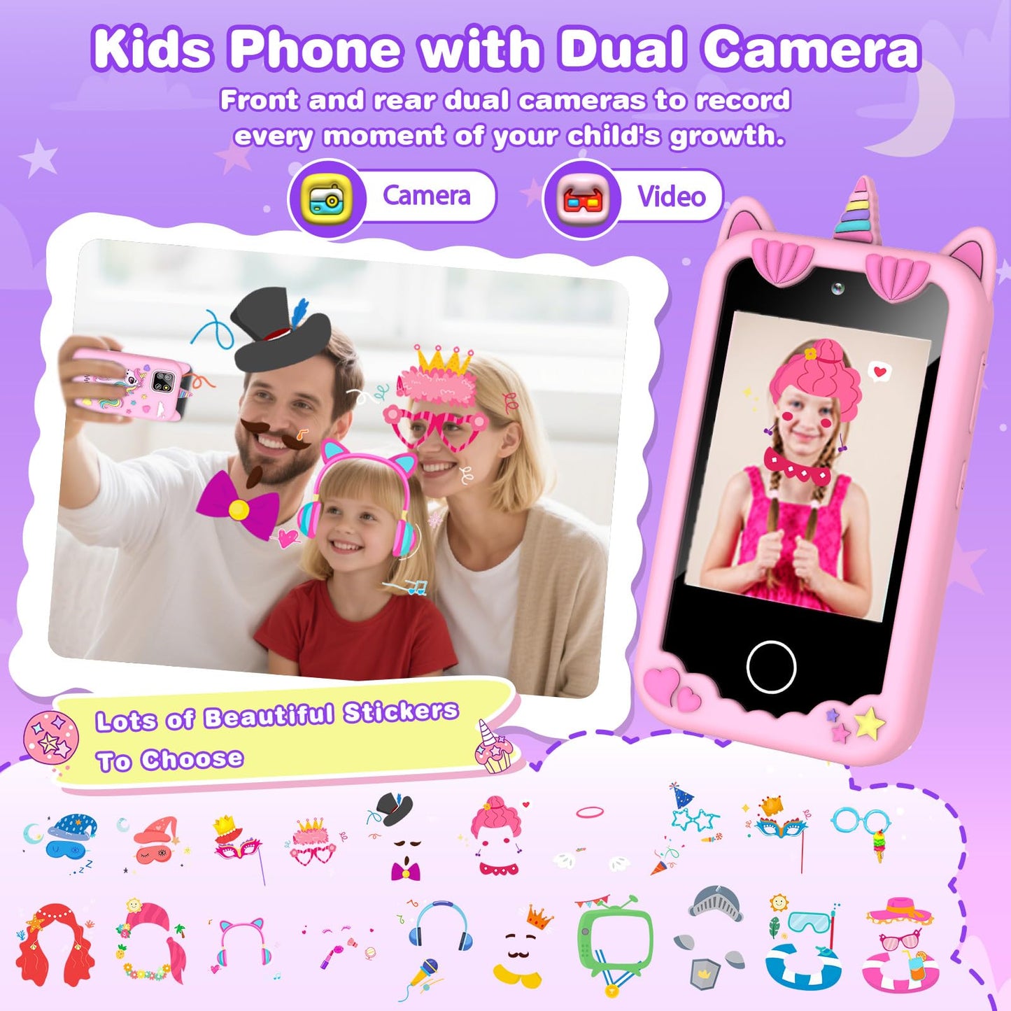 M SANMERSEN Kids Smart Phone for 3-6 Year Olds – 2.8-inch Touchscreen, Dual Camera, 32GB, 28 Learning Games