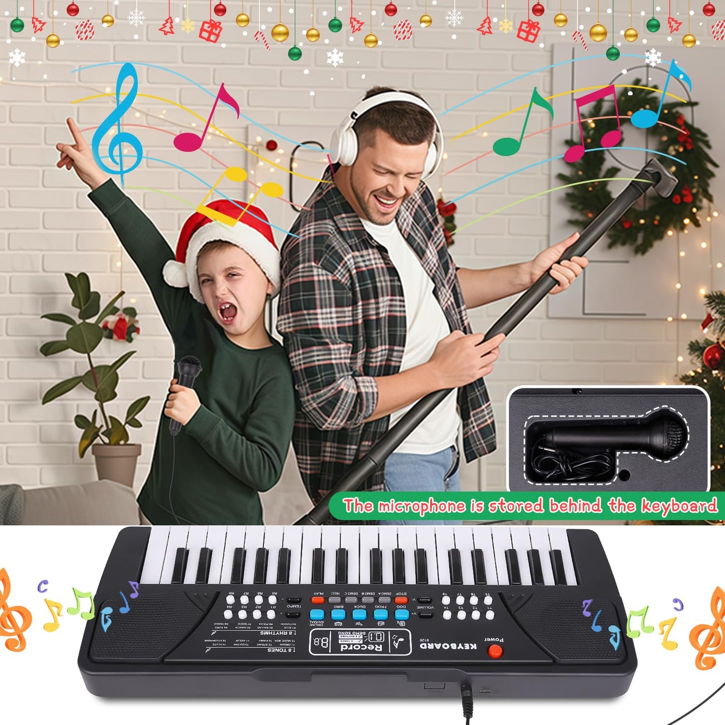 M SANMERSEN Upgraded 37-Key Kids Piano with Microphone - Portable Educational Toy for Ages 3-6
