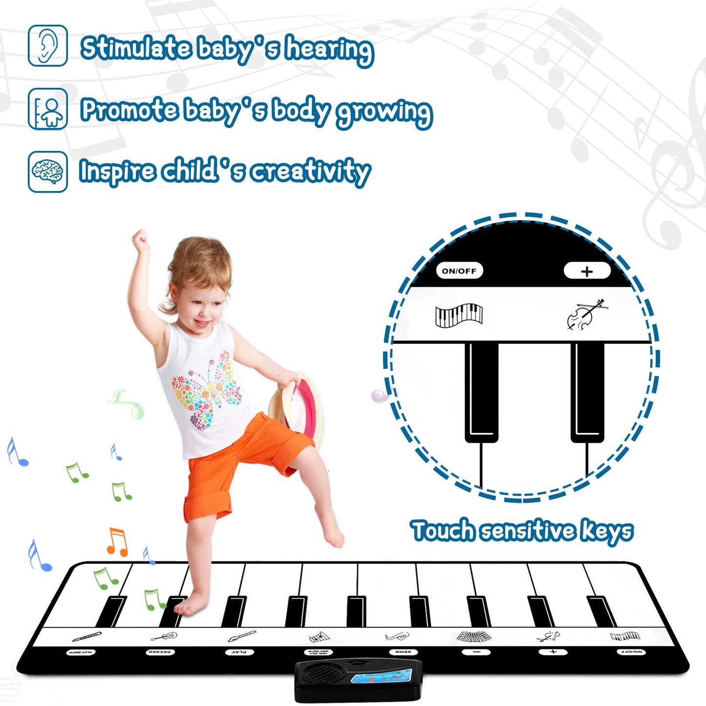 M SANMERSEN Piano Mat - 8 Instrument Sounds Floor Keyboard for Kids, Early Educational Toy