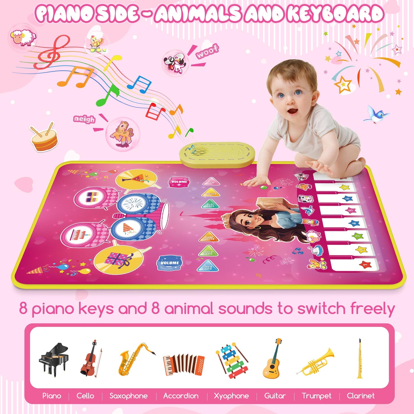 M SANMERSEN Piano Mat 3-in-1 Baby Musical Play Mat for 12-36 Months