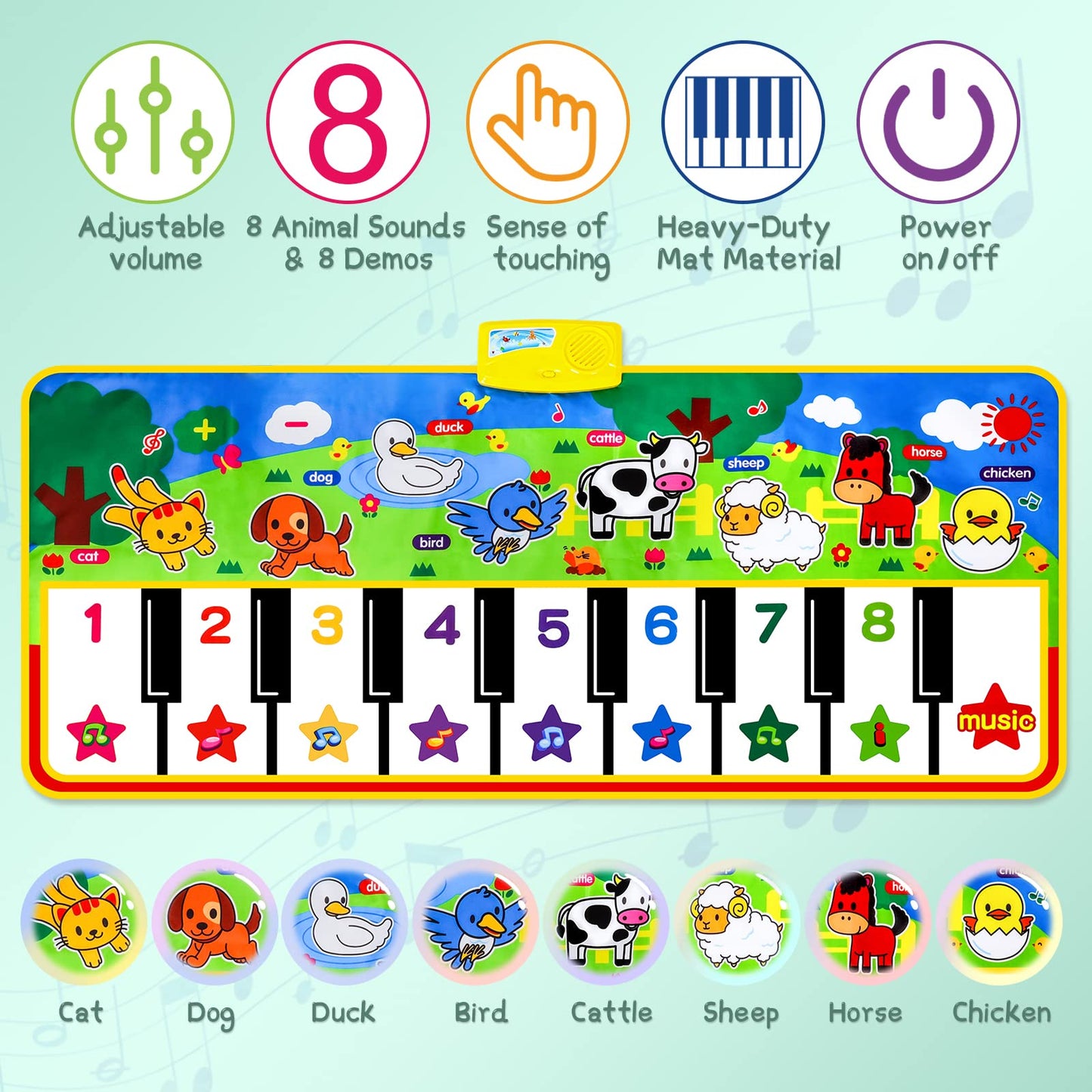 M SANMERSEN Piano Mat 53x23 Inches – Large Floor Keyboard Toy with 8 Animal Sounds for Toddlers