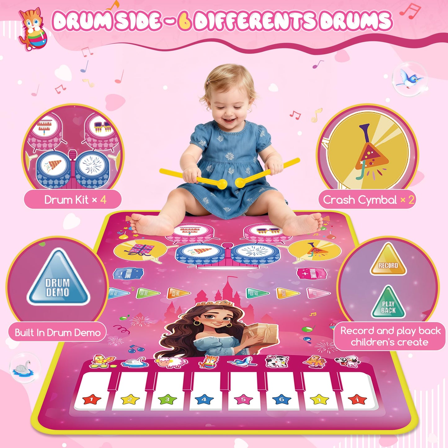 M SANMERSEN Piano Mat 3-in-1 Baby Musical Play Mat for 12-36 Months