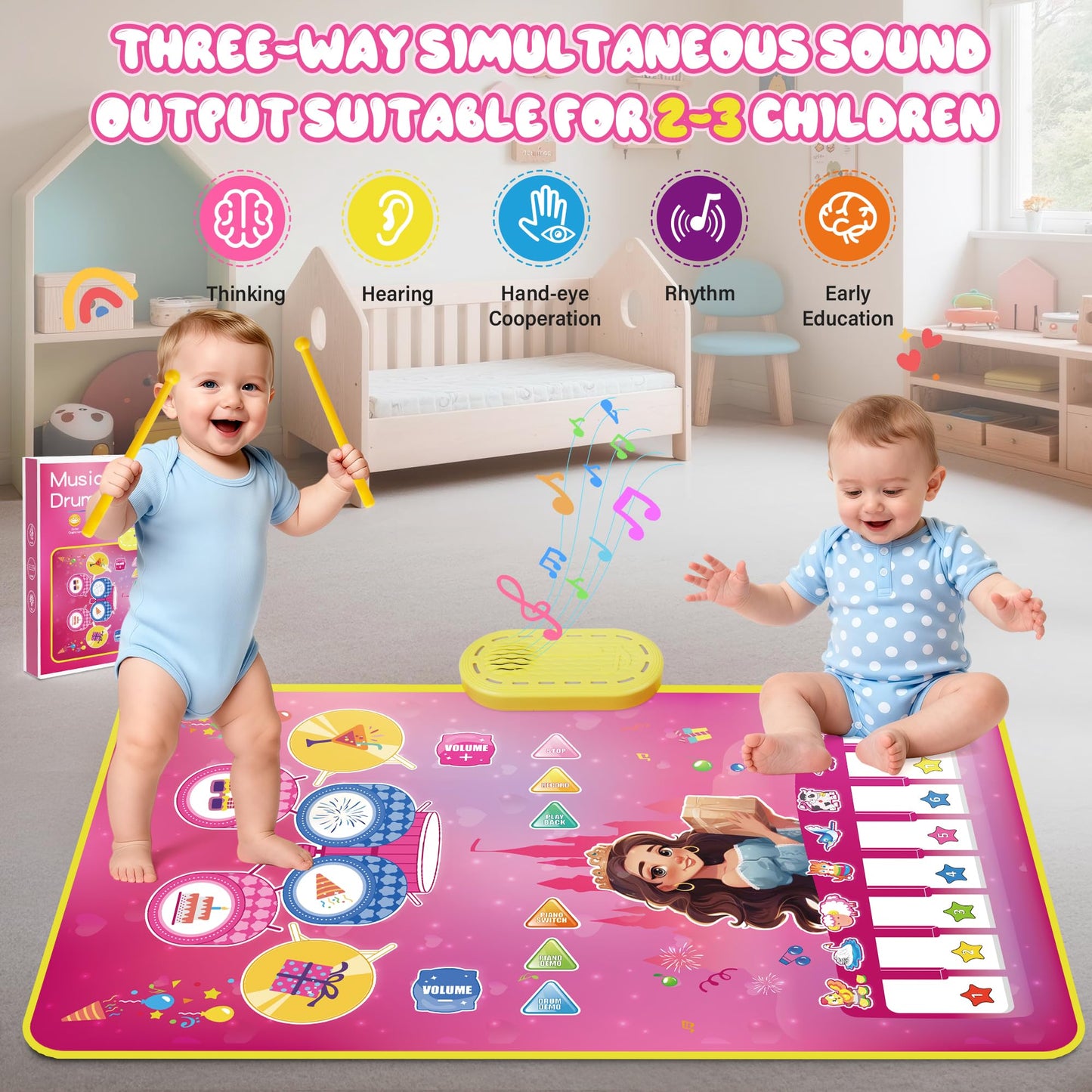 M SANMERSEN Piano Mat 3-in-1 Baby Musical Play Mat for 12-36 Months