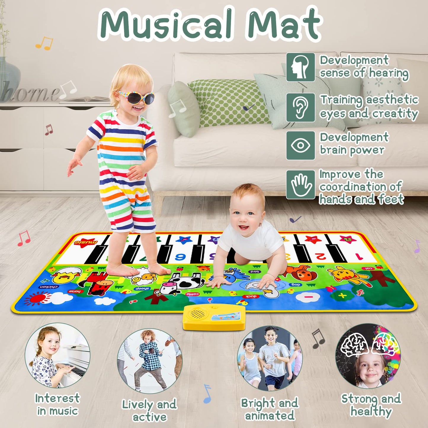 M SANMERSEN Piano Mat 53x23 Inches – Large Floor Keyboard Toy with 8 Animal Sounds for Toddlers