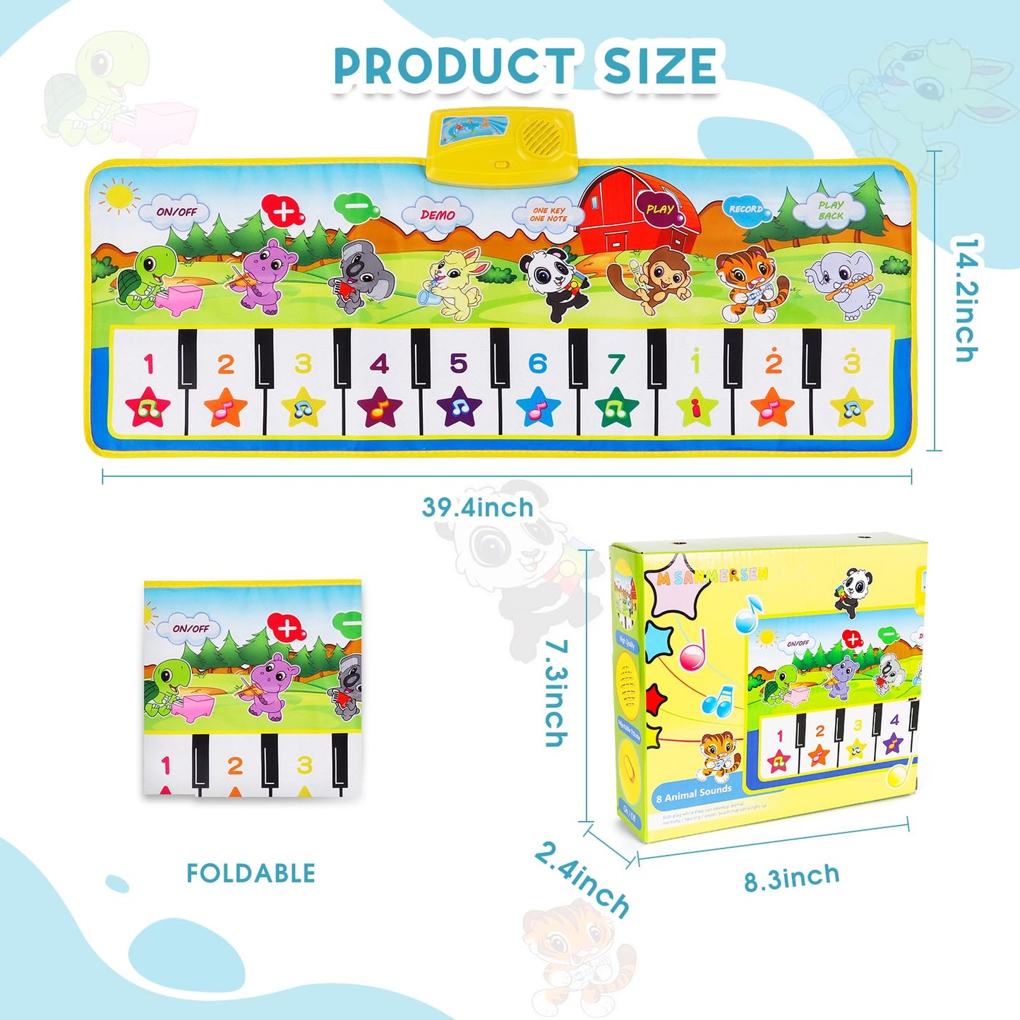 M SANMERSEN Piano Mat – 39.5 x 14 in Interactive Floor Keyboard for Toddlers with 8 Instrument Sounds