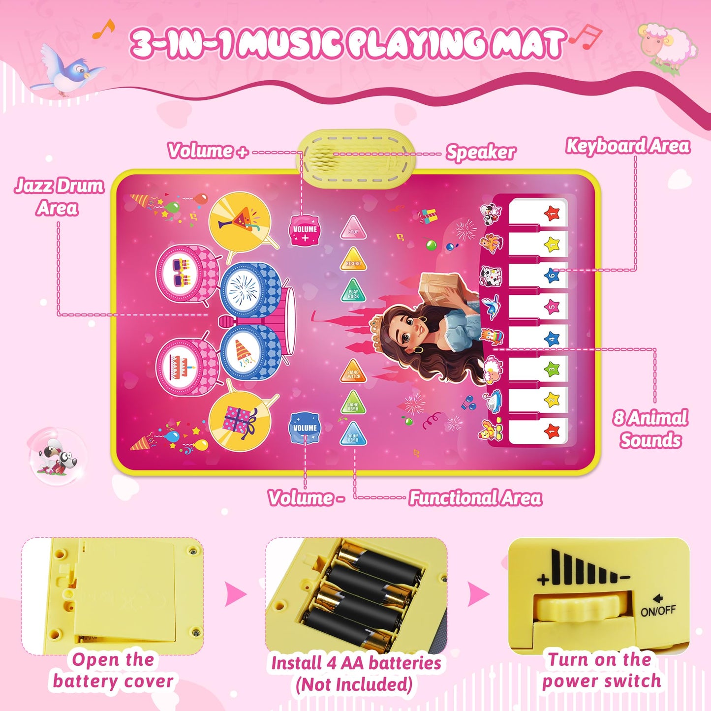 M SANMERSEN Piano Mat 3-in-1 Baby Musical Play Mat for 12-36 Months