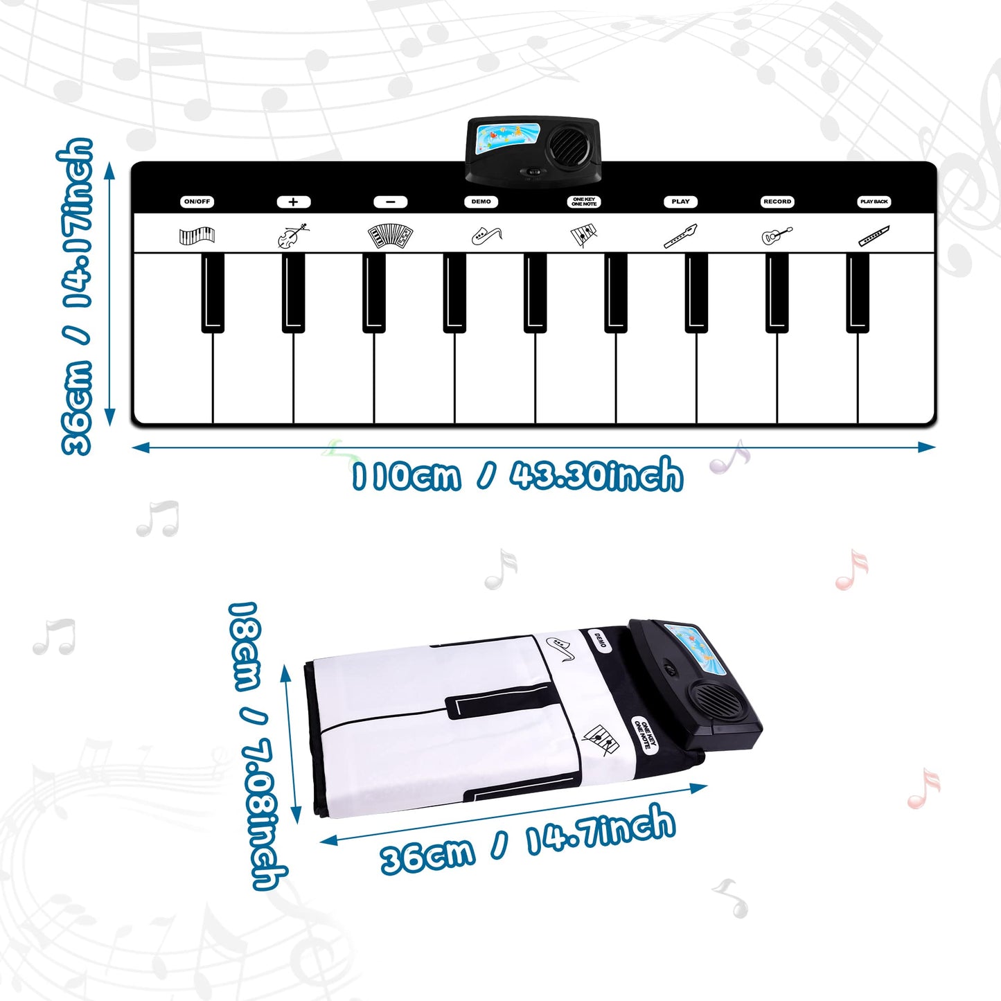 M SANMERSEN Piano Mat - 8 Instrument Sounds Floor Keyboard for Kids, Early Educational Toy