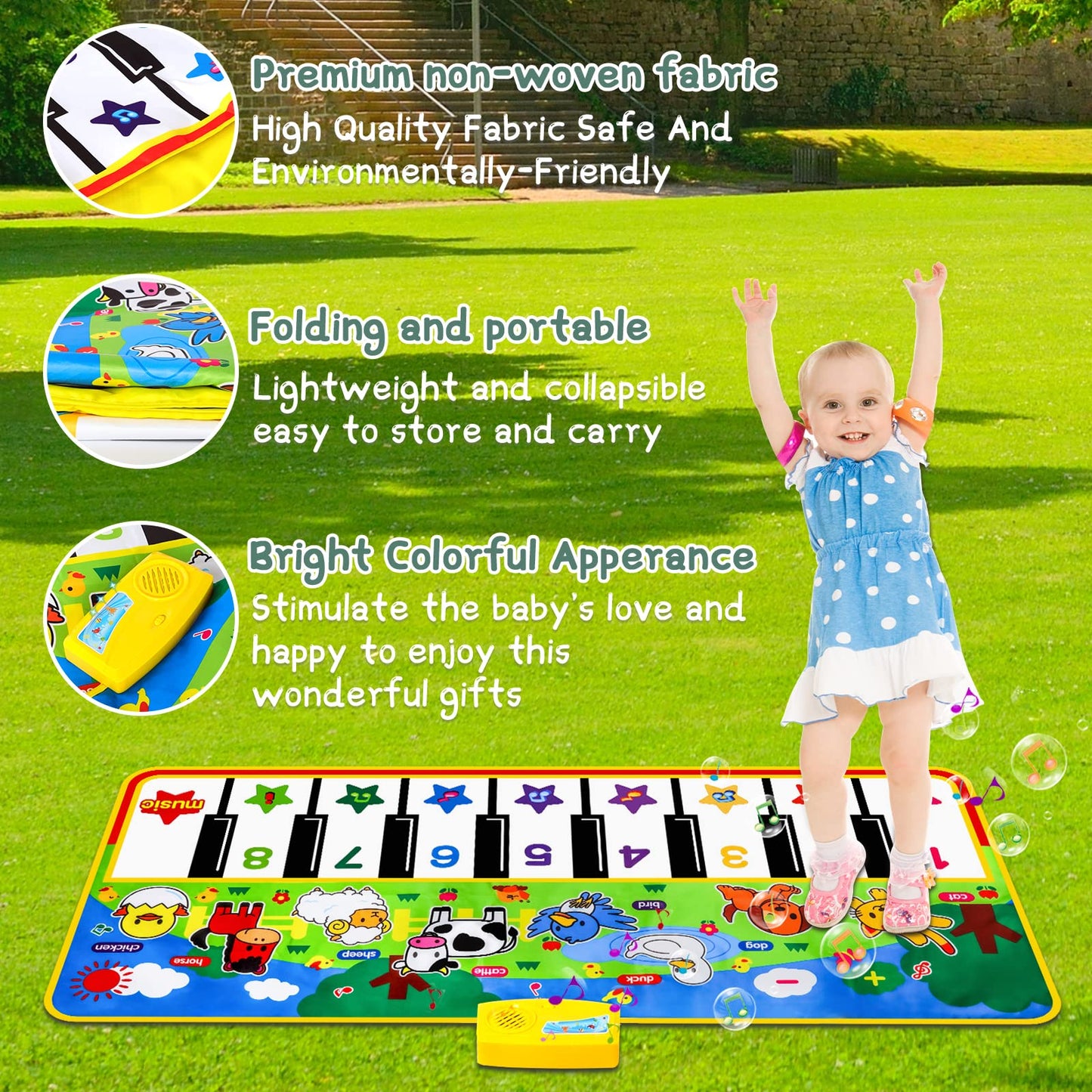 M SANMERSEN Piano Mat 53x23 Inches – Large Floor Keyboard Toy with 8 Animal Sounds for Toddlers