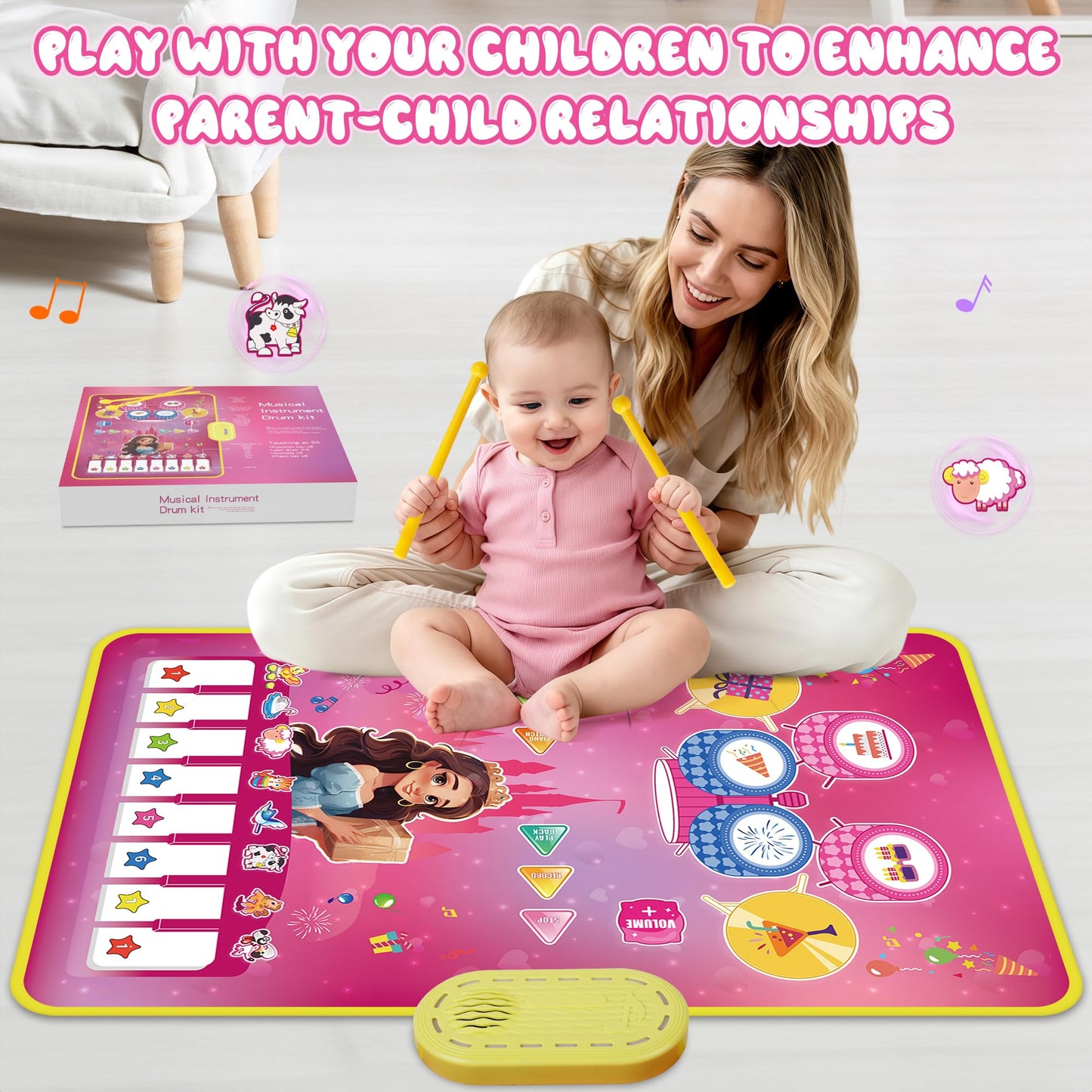 M SANMERSEN Piano Mat 3-in-1 Baby Musical Play Mat for 12-36 Months