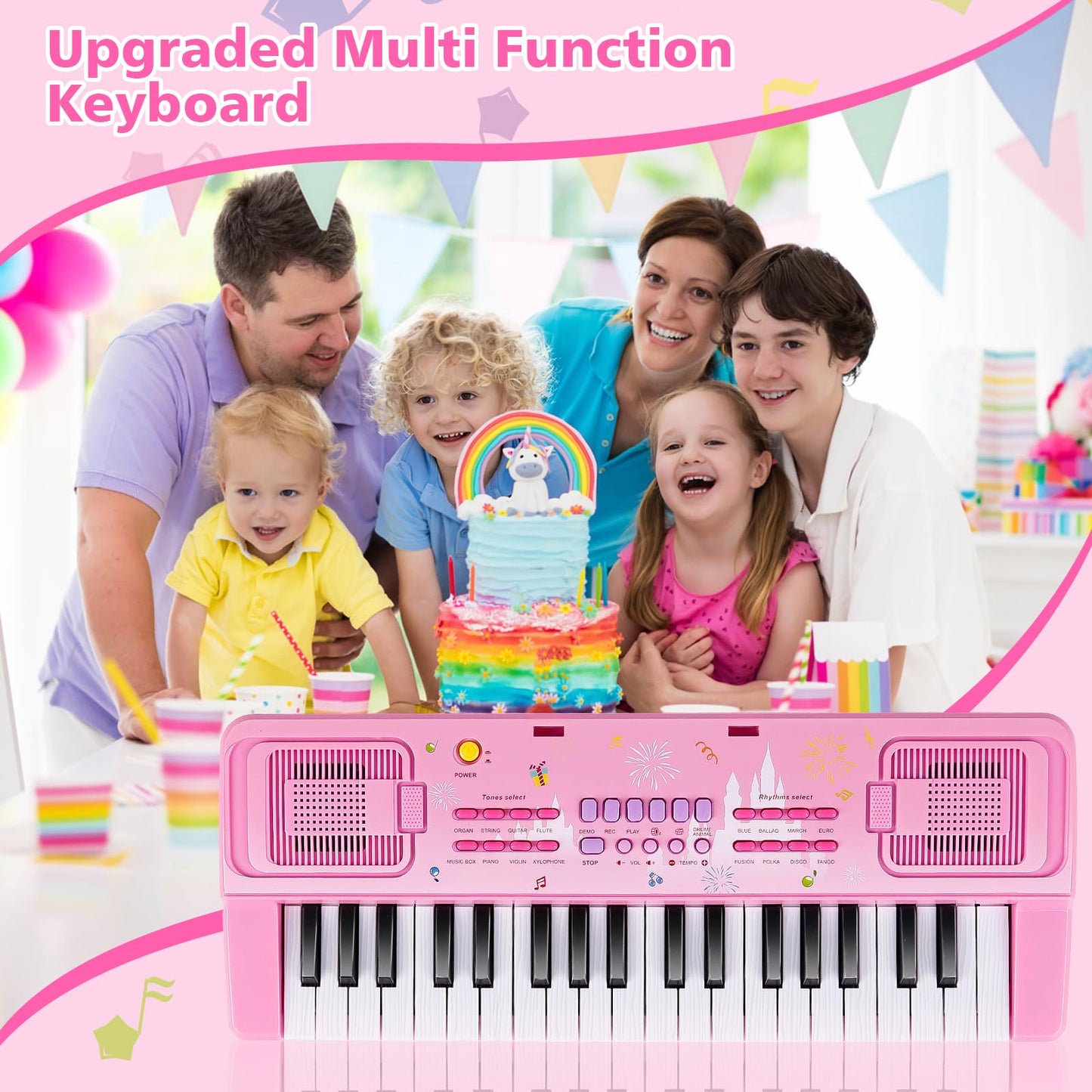 M SANMERSEN Kids Keyboard Piano – 37 Keys, Pink, Microphone | Educational Toy for Toddlers