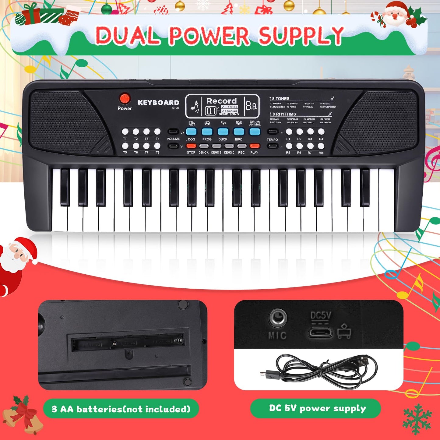 M SANMERSEN Upgraded 37-Key Kids Piano with Microphone - Portable Educational Toy for Ages 3-6