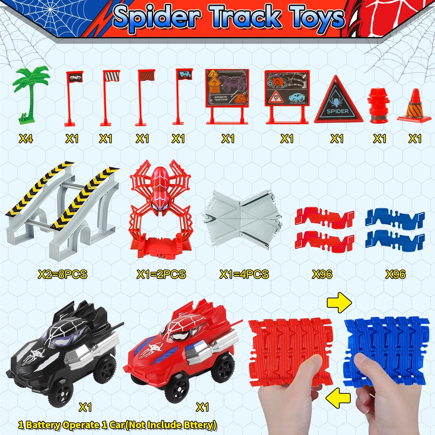M SANMERSEN Spider Race Track – 212-Piece Set for Kids Aged 4-8