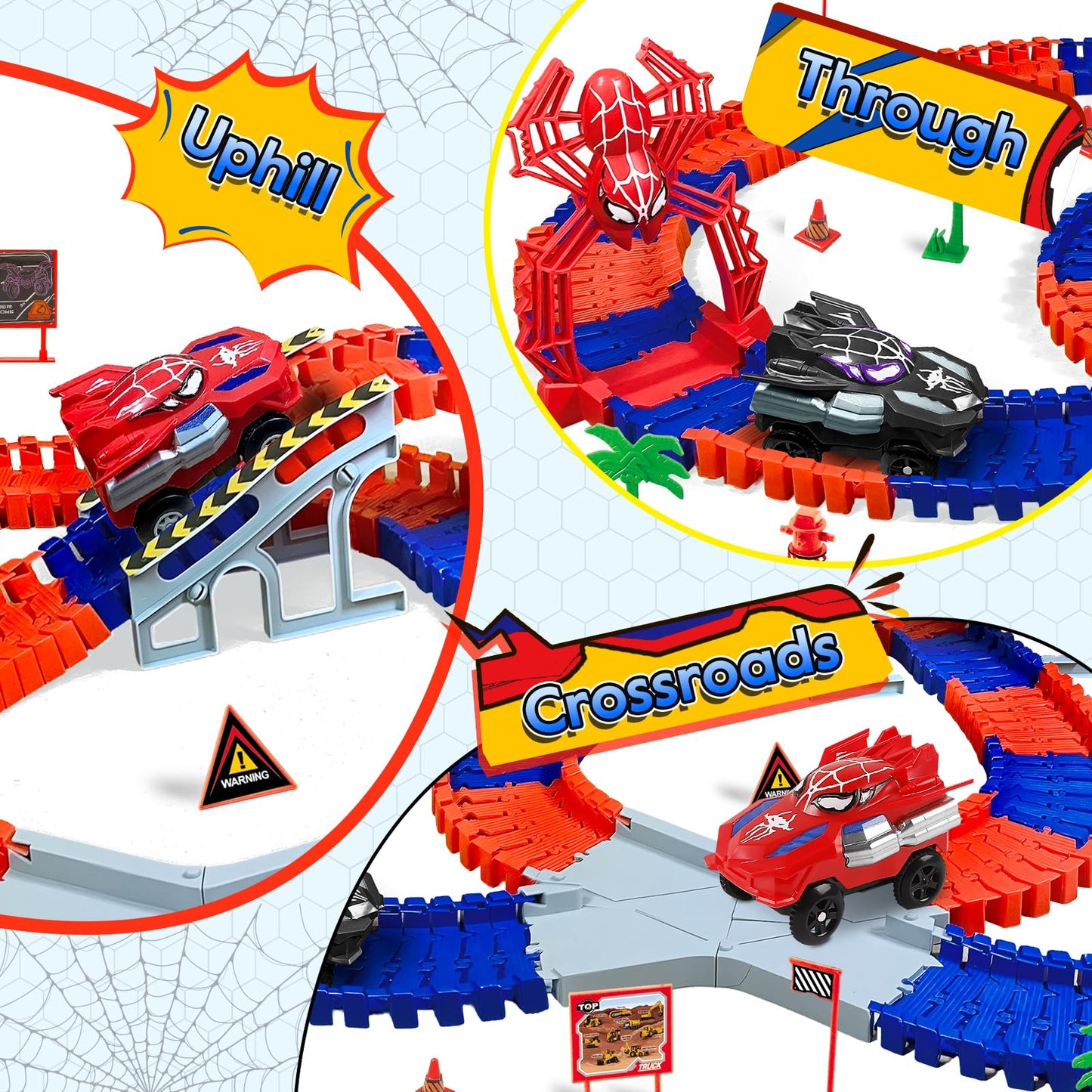M SANMERSEN Spider Race Track – 212-Piece Set for Kids Aged 4-8