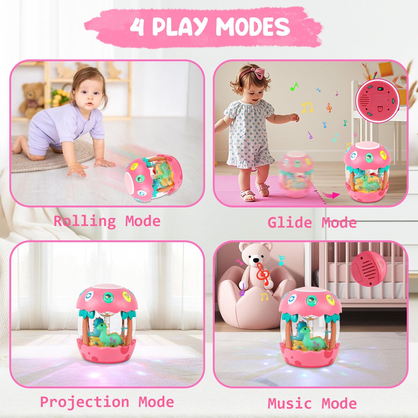 M SANMERSEN Baby Dinosaur Toy – Rotating Light-Up Musical Toy for 6–18 Months