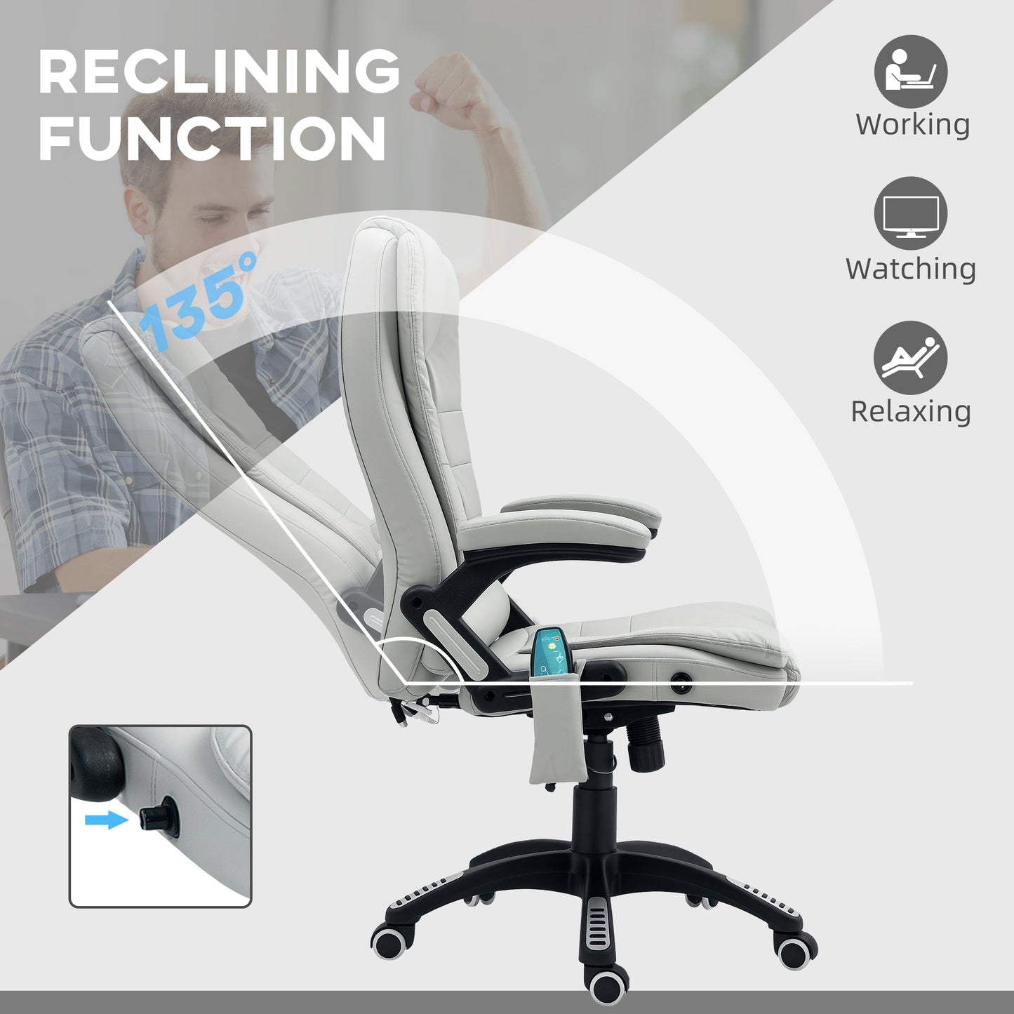 HOMCOM Heated Vibrating Massage Chair with Reclining Function, Light Grey