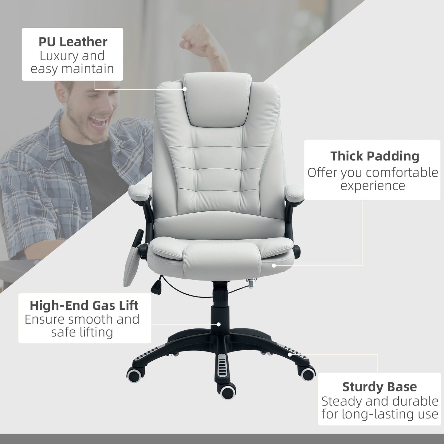 HOMCOM Heated Vibrating Massage Chair with Reclining Function, Light Grey