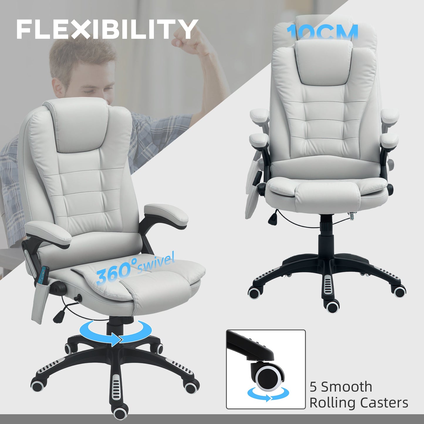 HOMCOM Heated Vibrating Massage Chair with Reclining Function, Light Grey