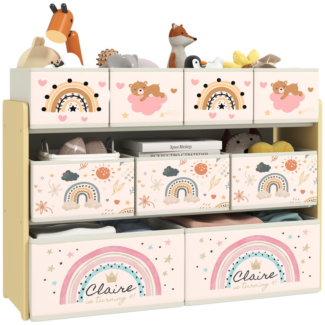 AIYAPLAY 3-Tier Toy Organiser Shelf with 9 Storage Boxes for Bedroom