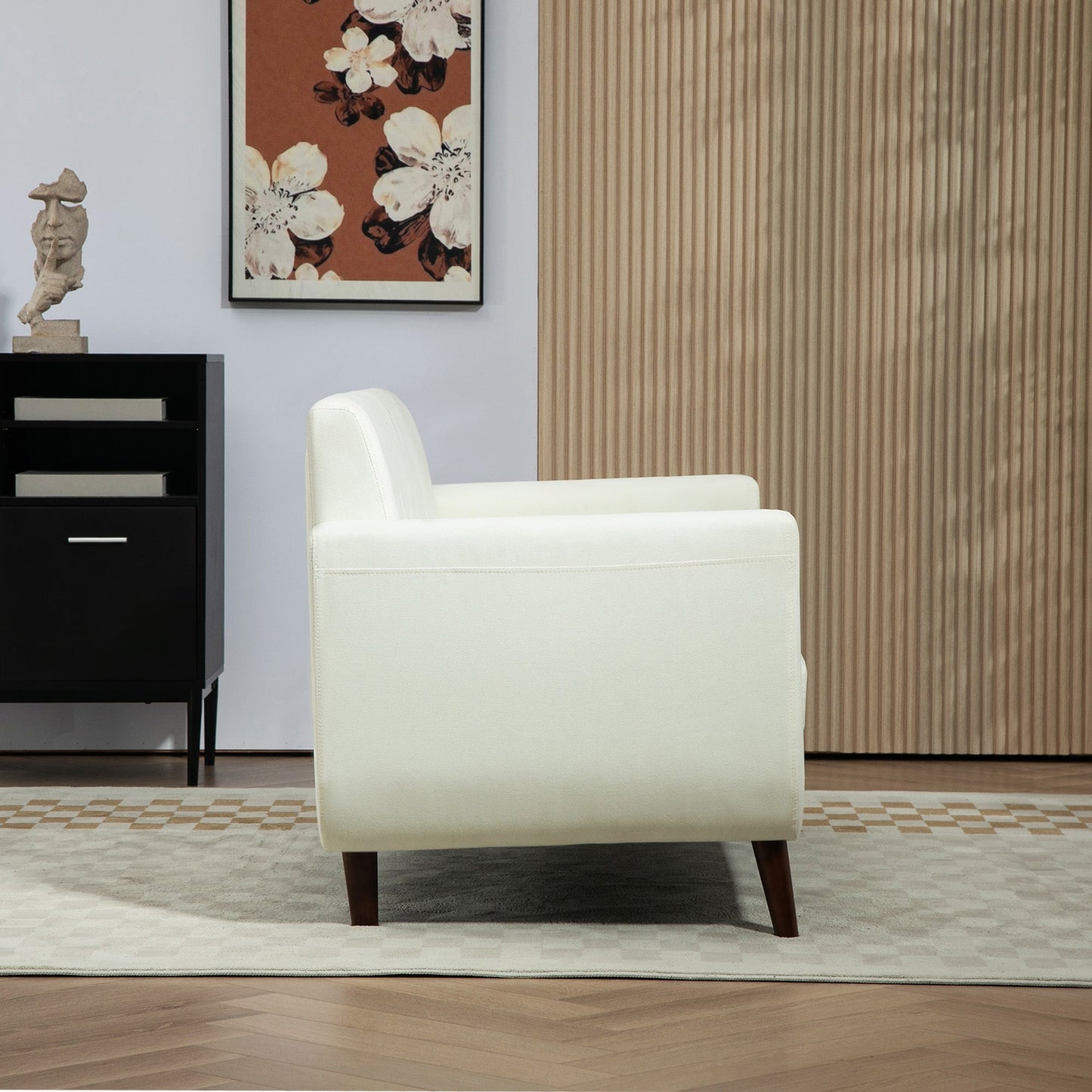 HOMCOM Modern Upholstered Fabric Loveseat Sofa for Living Room, Cream