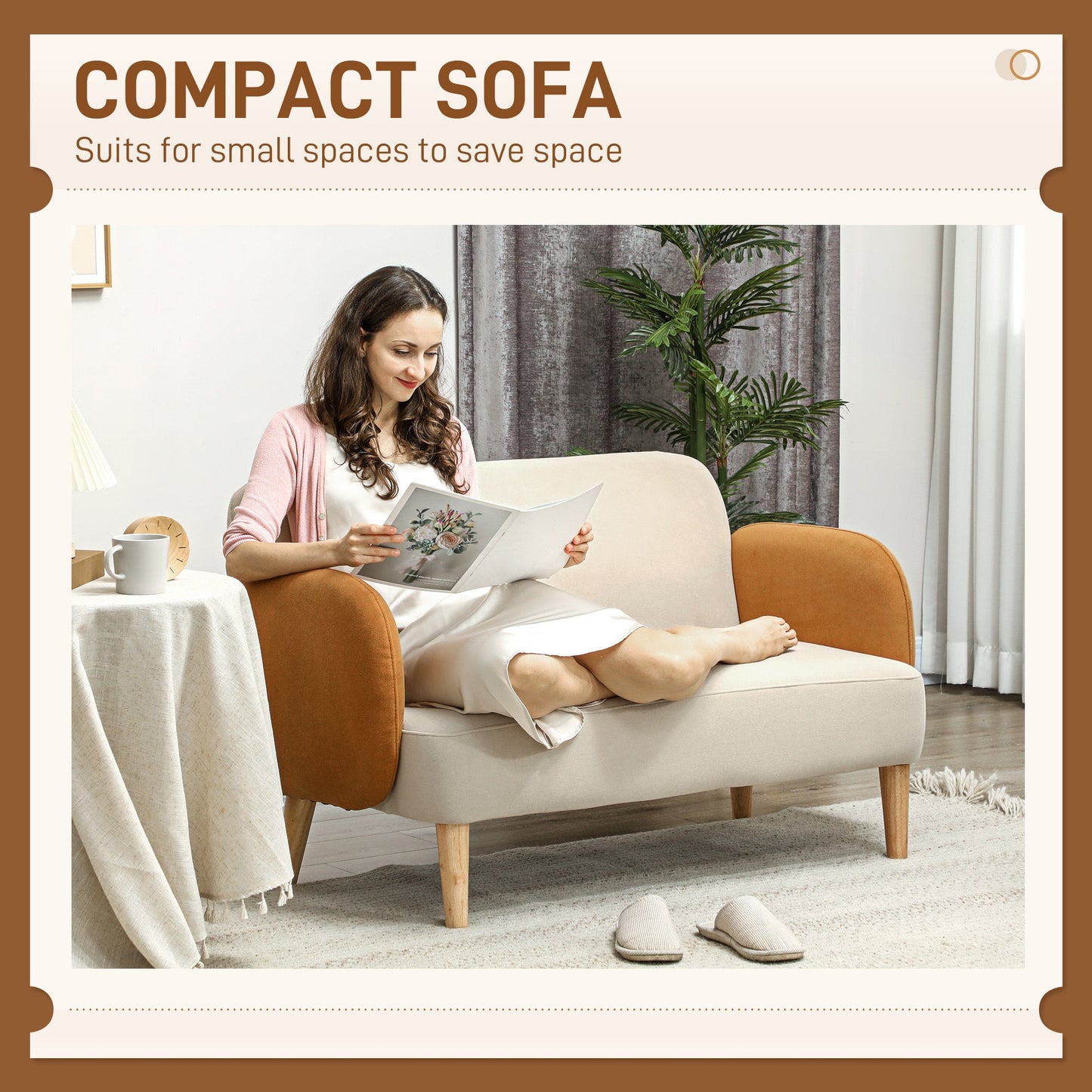 HOMCOM Modern 2 Seater Sofa w/ Rubber Wood Legs 130 x 74 x 76cm