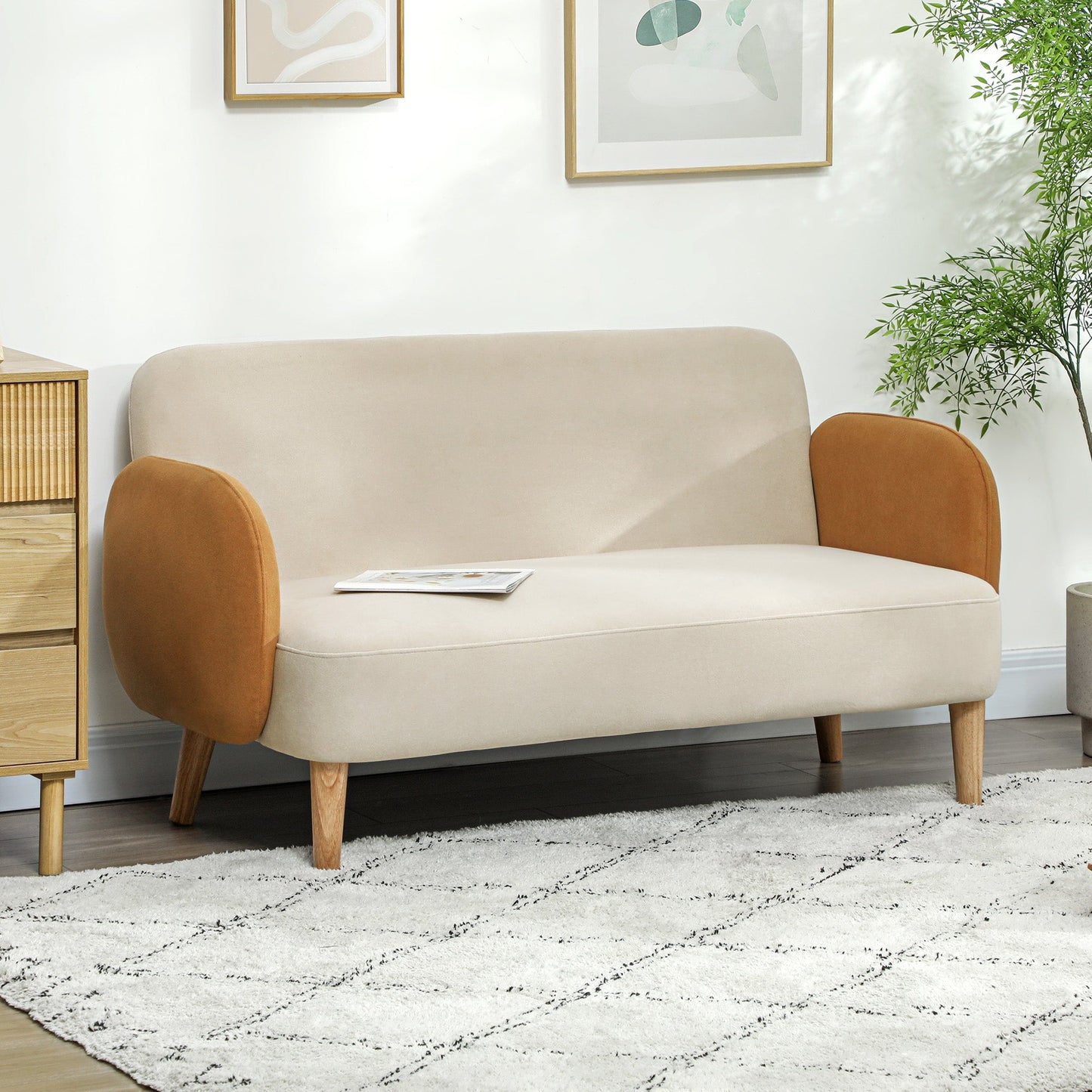 HOMCOM Modern 2 Seater Sofa w/ Rubber Wood Legs 130 x 74 x 76cm