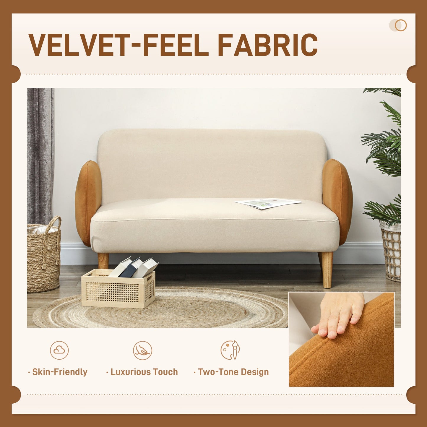 HOMCOM Modern 2 Seater Sofa w/ Rubber Wood Legs 130 x 74 x 76cm