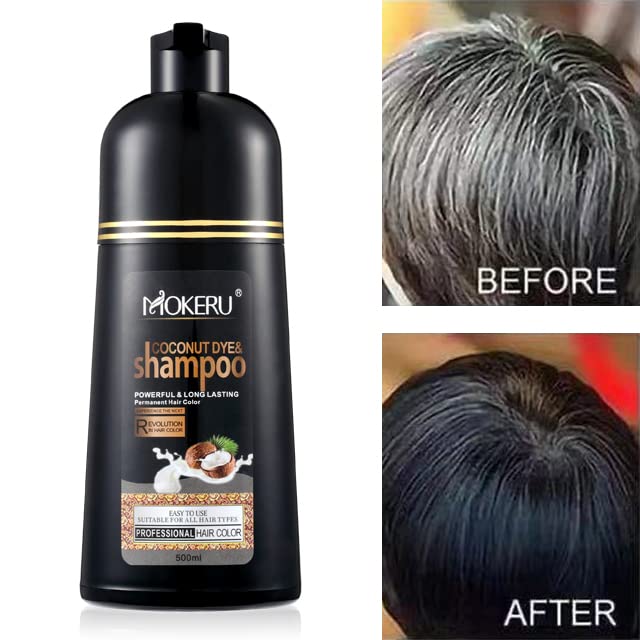 Maani MOKERU Professional Argan Coconut Oil Hair Dye Color Shampoo – 5-Minute Black Color, 500 ml