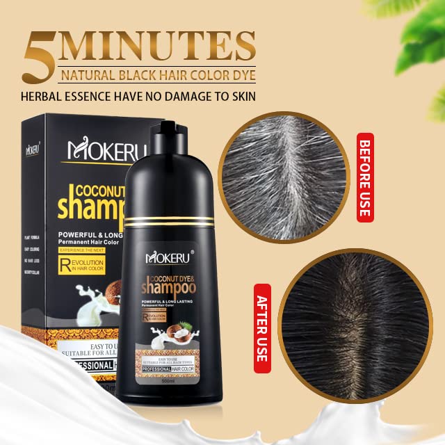 Maani MOKERU Professional Argan Coconut Oil Hair Dye Color Shampoo – 5-Minute Black Color, 500 ml