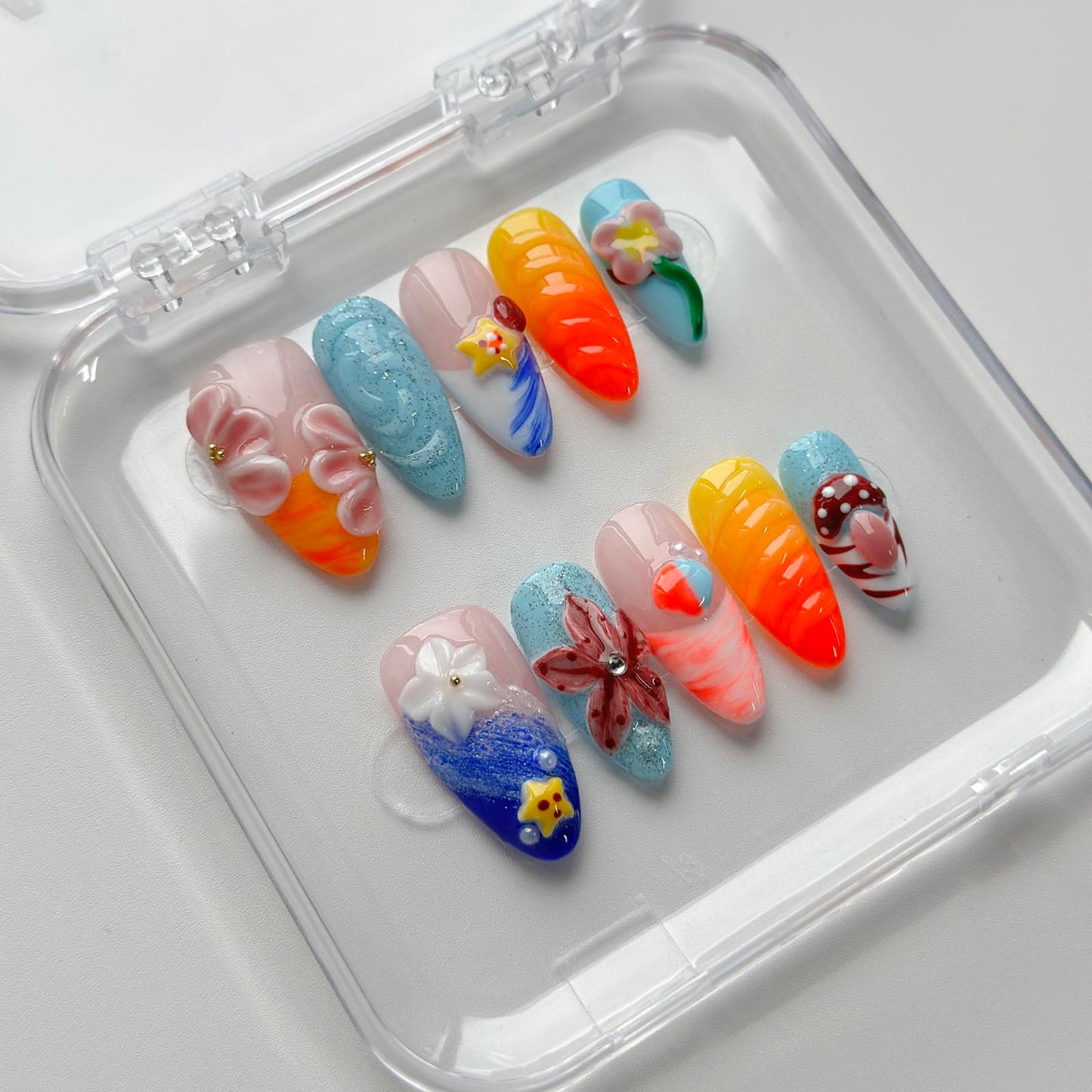 MABKJLF Luxury Press On Nails – Medium Almond, 3D Handmade, Reusable ABS, French Tip
