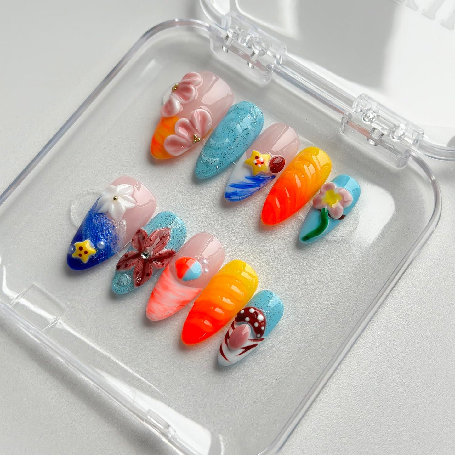 MABKJLF Luxury Press On Nails – Medium Almond, 3D Handmade, Reusable ABS, French Tip