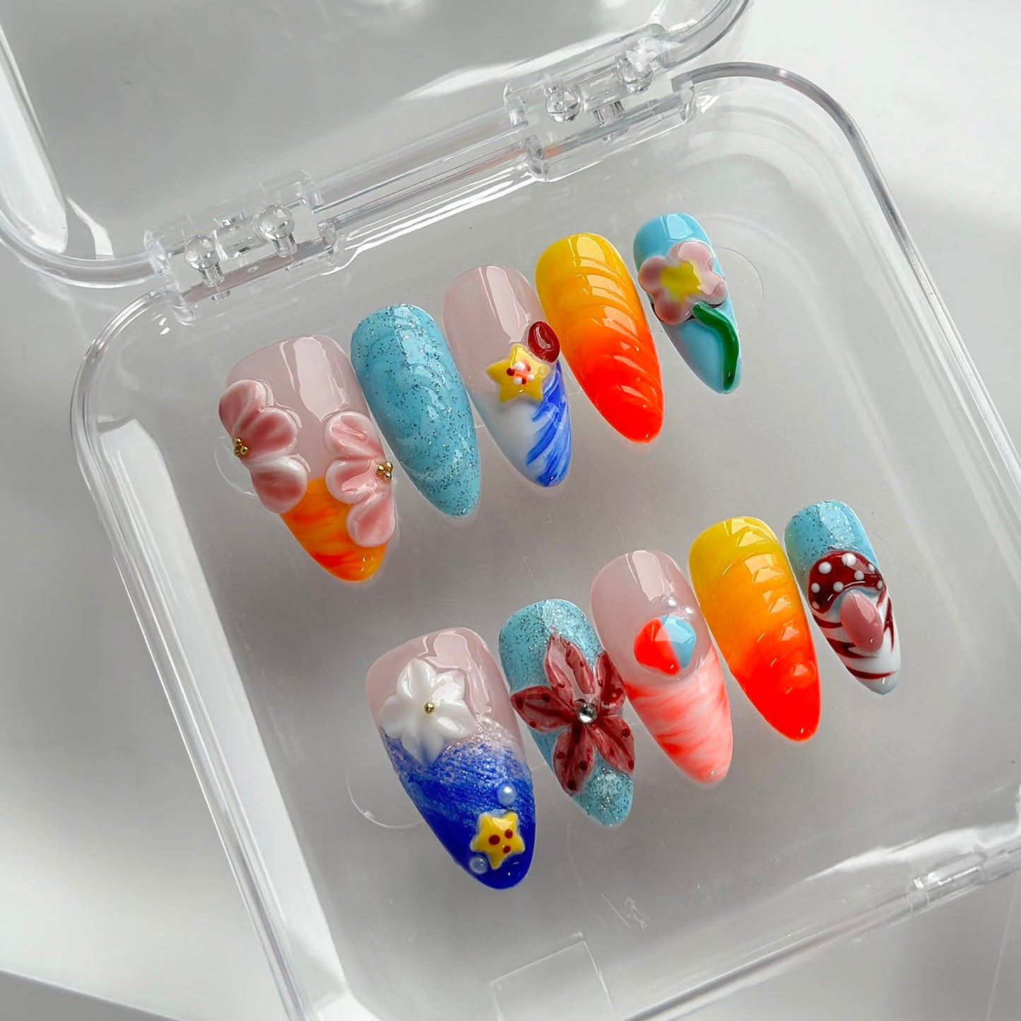 MABKJLF Luxury Press On Nails – Medium Almond, 3D Handmade, Reusable ABS, French Tip
