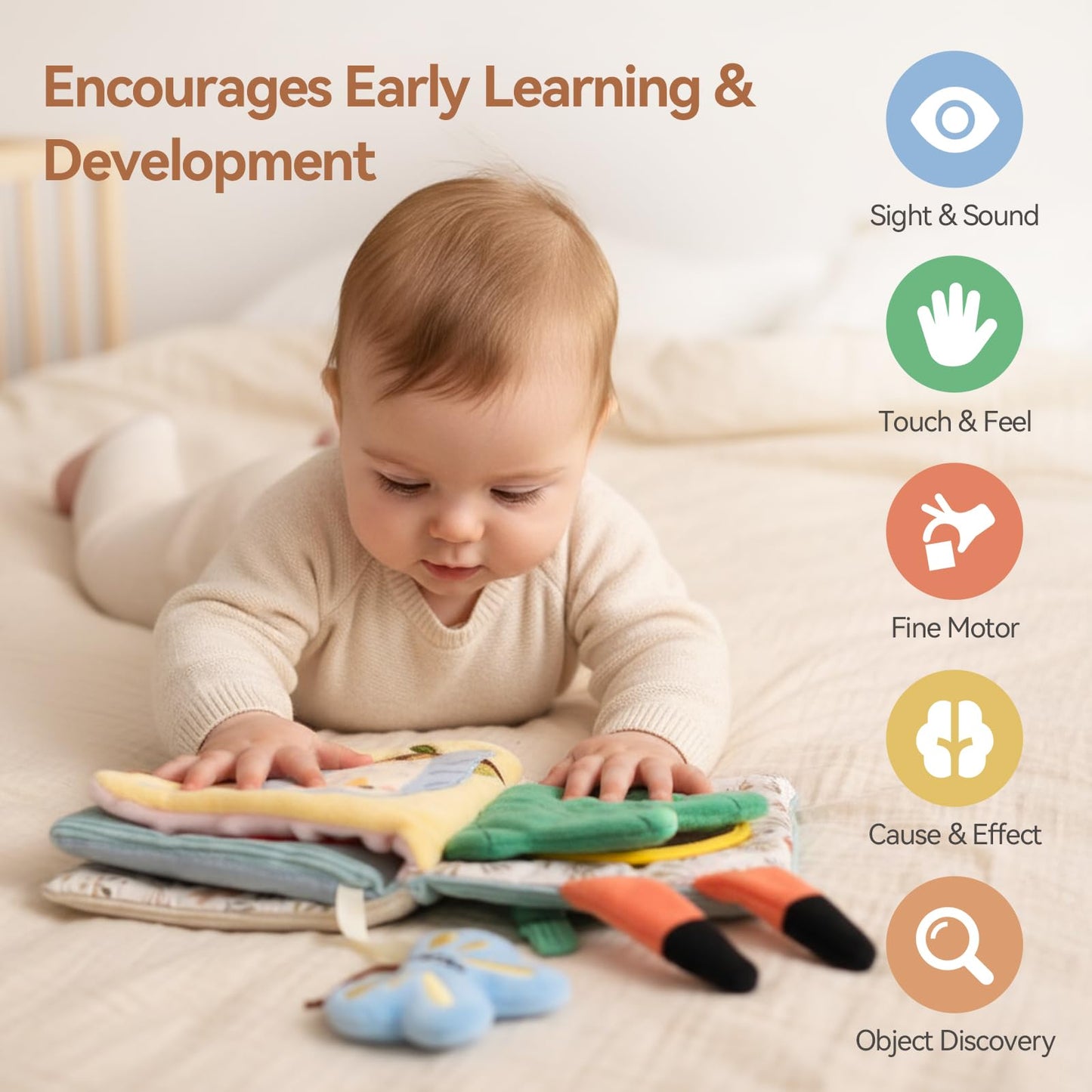 Macabaka Montessori Soft Baby Book – Sensory Toy for 0–12 Months, Tummy Time & Textures