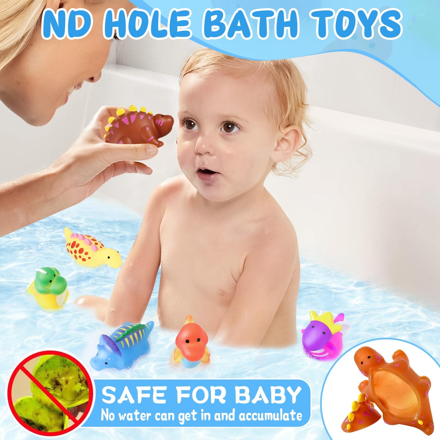 Macaloca Color-Changing No-Hole Dinosaur Bath Toys for Toddlers & Kids 1–8 | Drying Bag Included