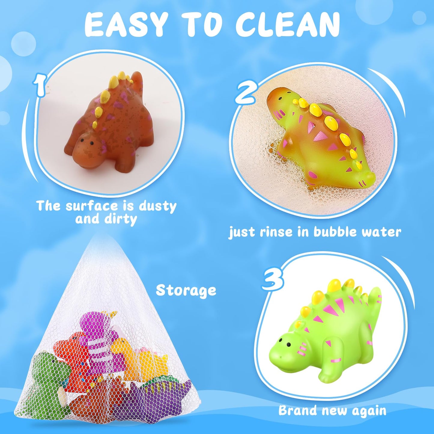 Macaloca Color-Changing No-Hole Dinosaur Bath Toys for Toddlers & Kids 1–8 | Drying Bag Included