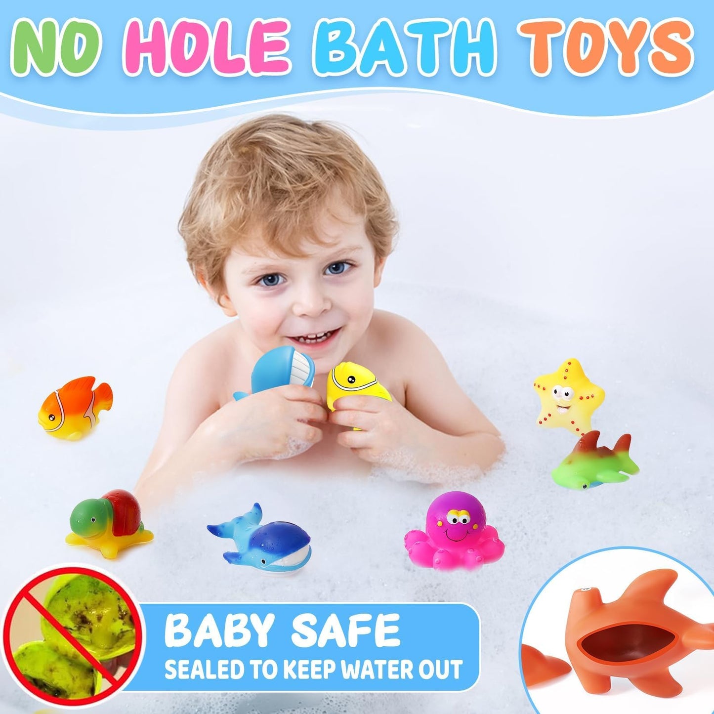 MACALOCA Color-Changing Bath Toys for Toddlers – Sea Creatures No-Hole Set