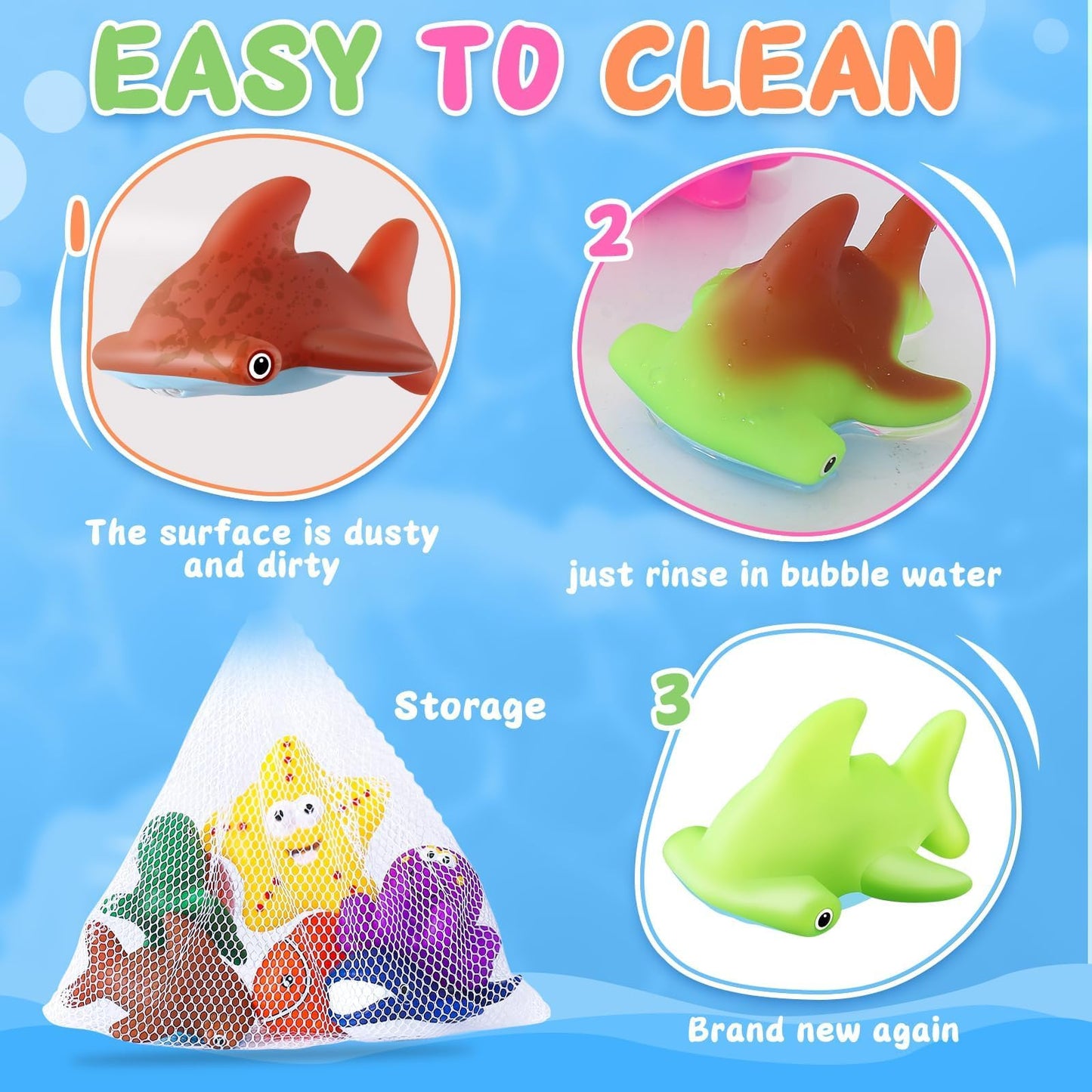 MACALOCA Color-Changing Bath Toys for Toddlers – Sea Creatures No-Hole Set