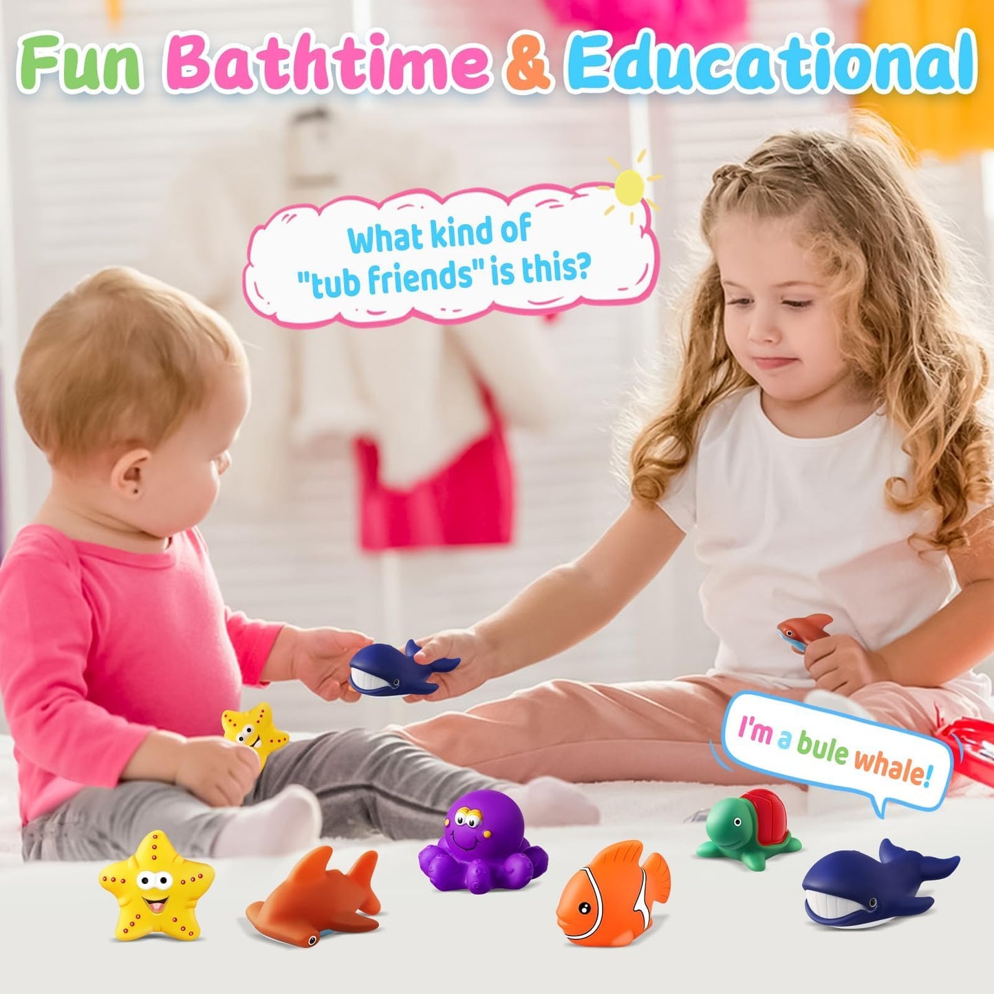 MACALOCA Color-Changing Bath Toys for Toddlers – Sea Creatures No-Hole Set