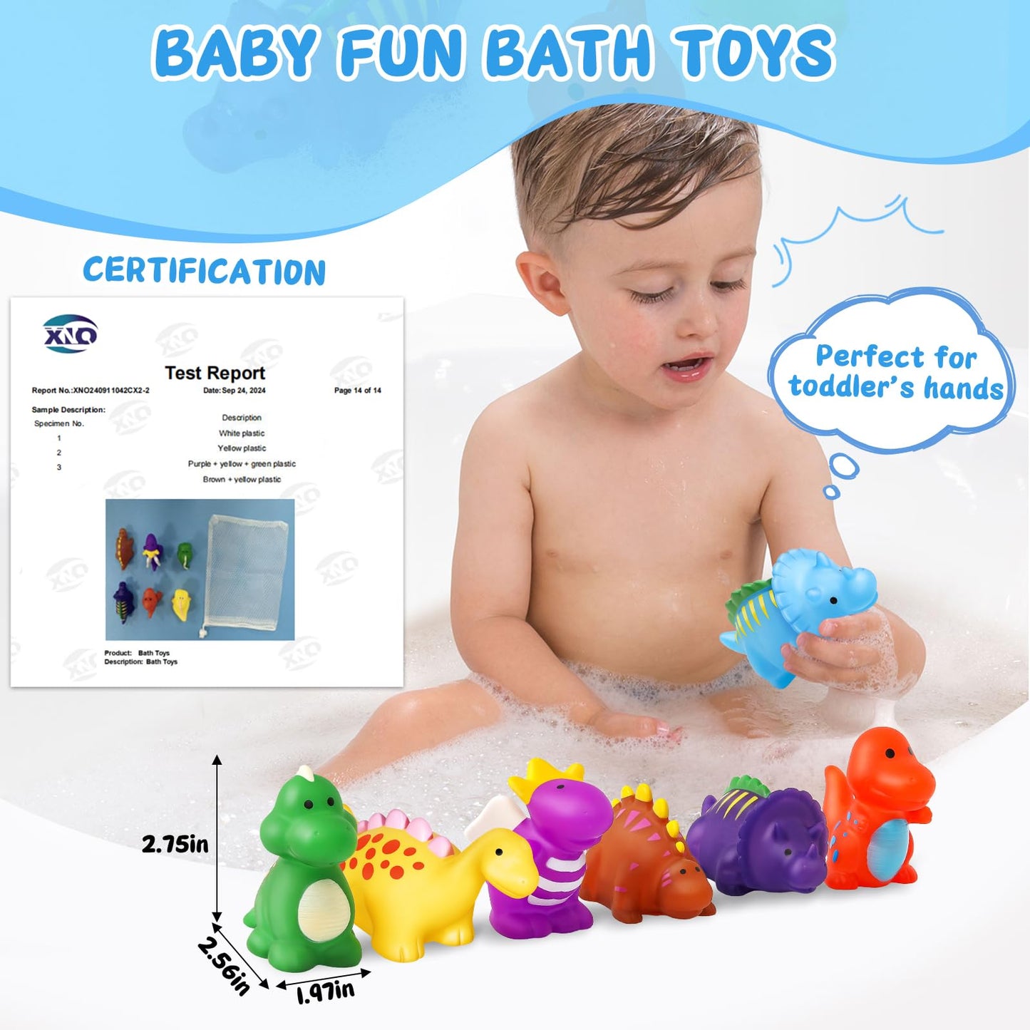 Macaloca Color-Changing No-Hole Dinosaur Bath Toys for Toddlers & Kids 1–8 | Drying Bag Included
