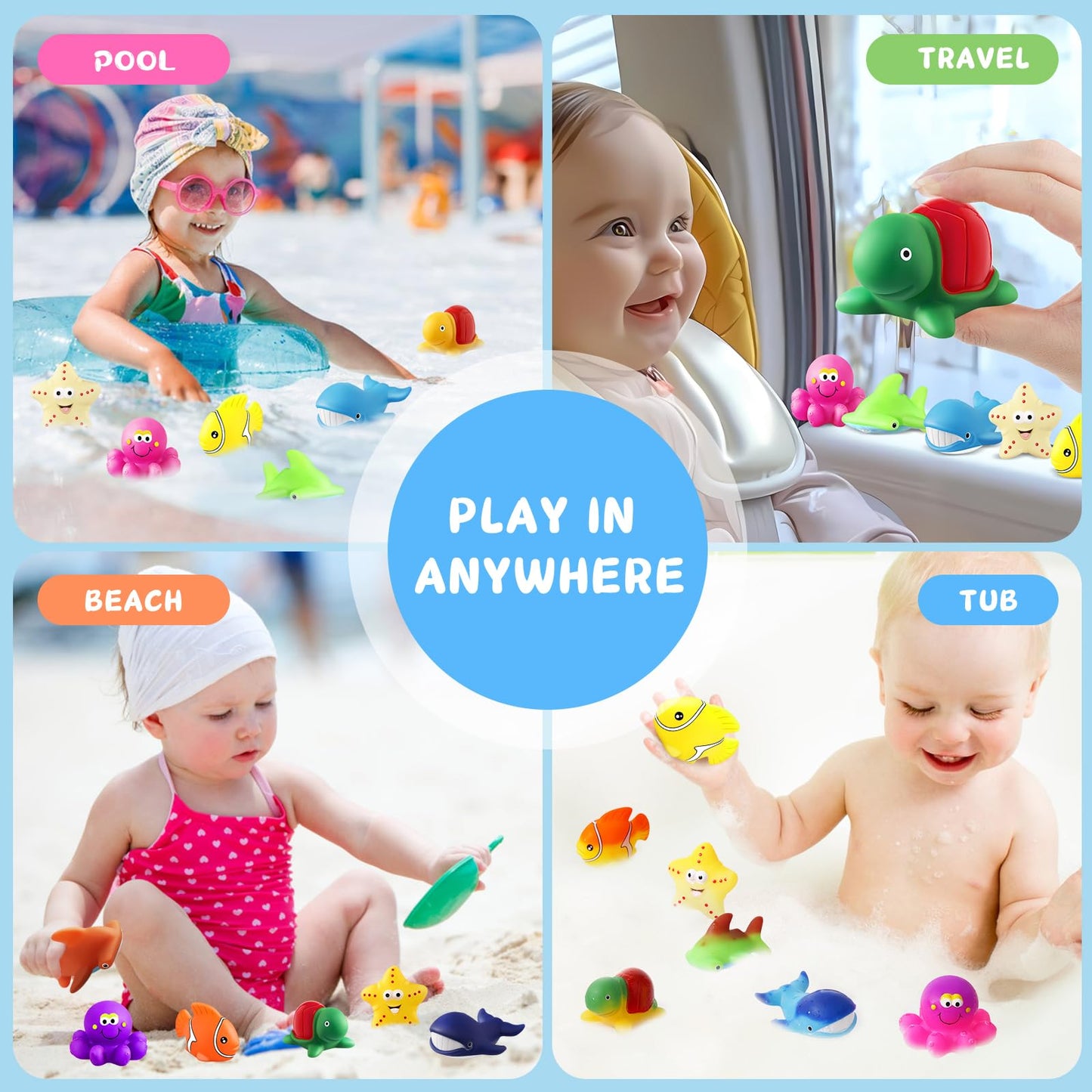 MACALOCA Color-Changing Bath Toys for Toddlers – Sea Creatures No-Hole Set
