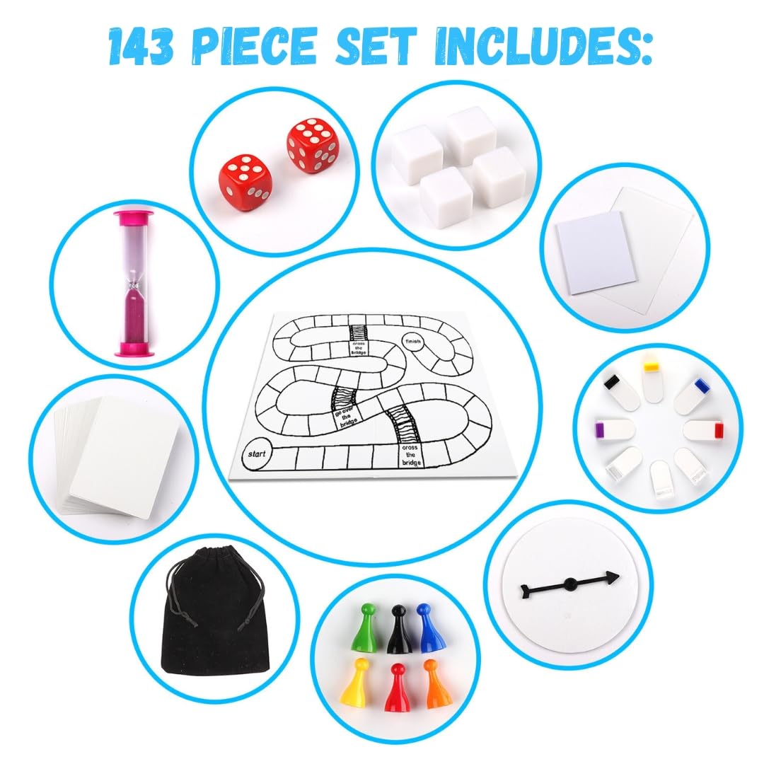 Madanar Blank Create Your Own Board Game Kit – 143-Piece DIY Set for Family & School Projects