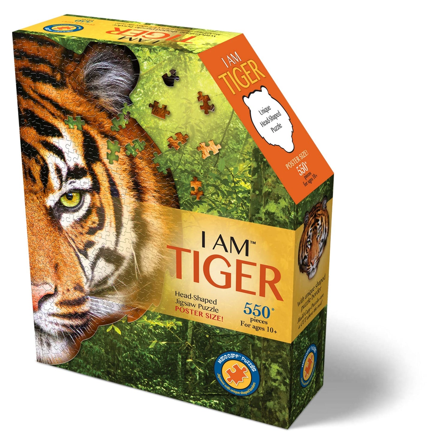 Madd Capp TIGER 550-Piece Jigsaw Puzzle — Unique Animal Border, Poster-Size Image, Educational Facts Included