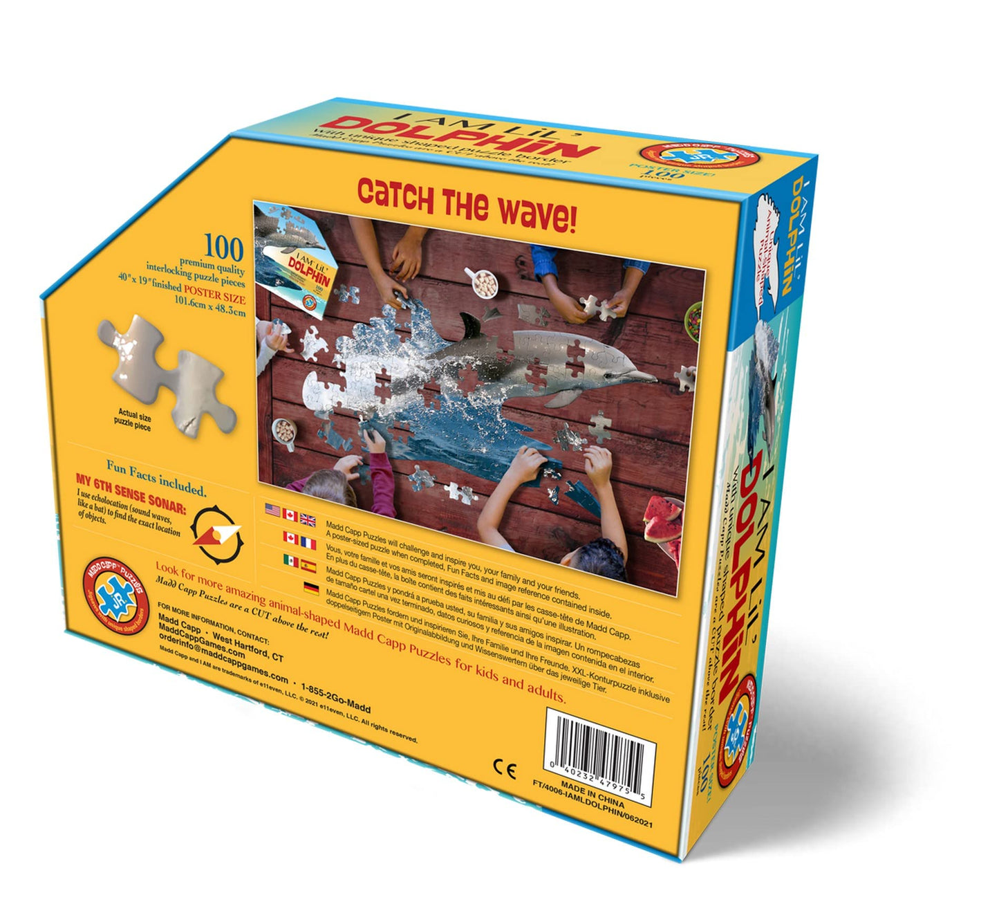Madd Capp Puzzles Jr. I AM Lil’ Dolphin — 100 Pieces — Animal-Shaped Jigsaw Puzzle for Ages 5+